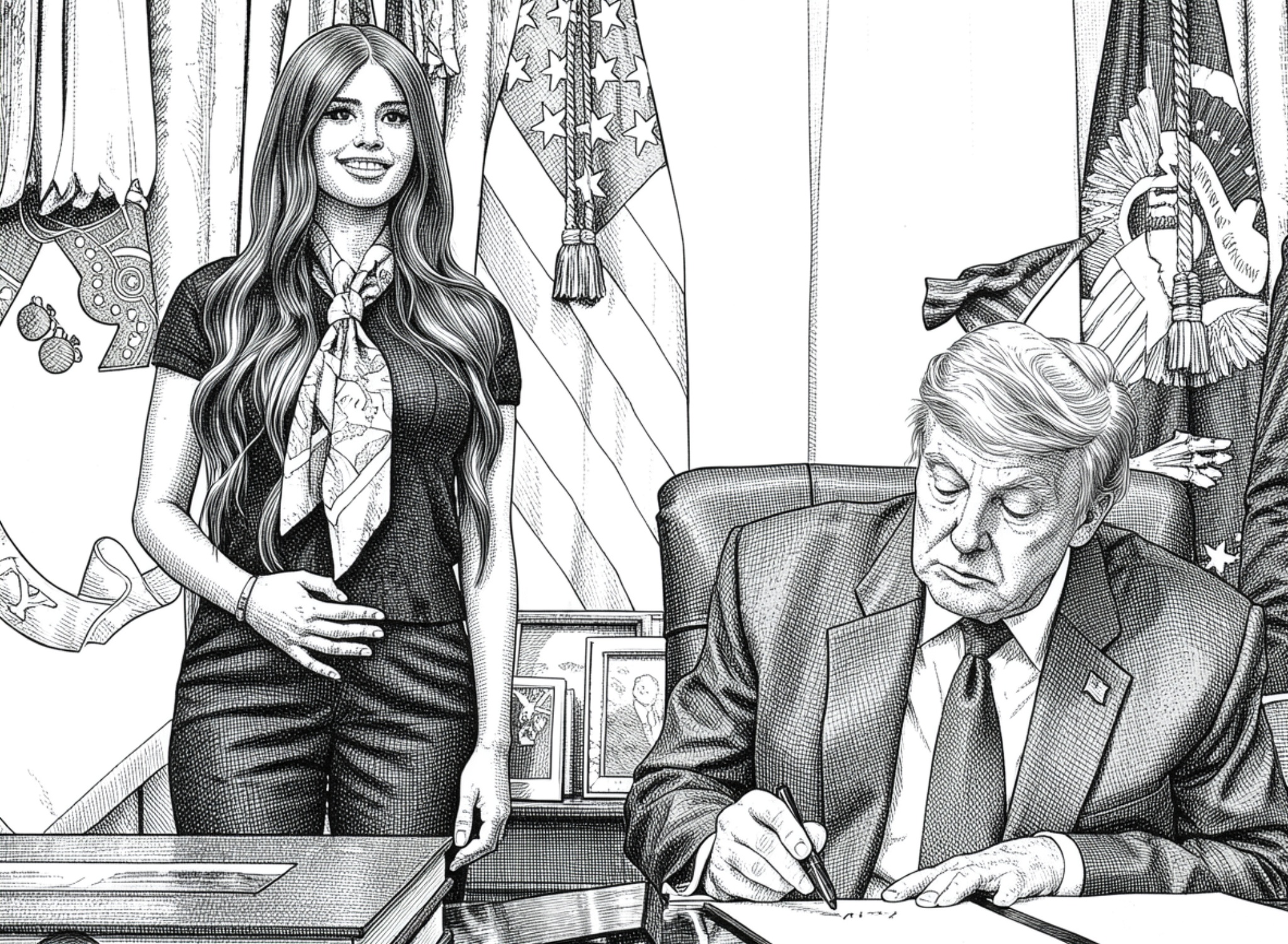 Social media is now convinced that the strange woman beside Donald Trump during his Oval Office meeting is his “Personal Zapper.”